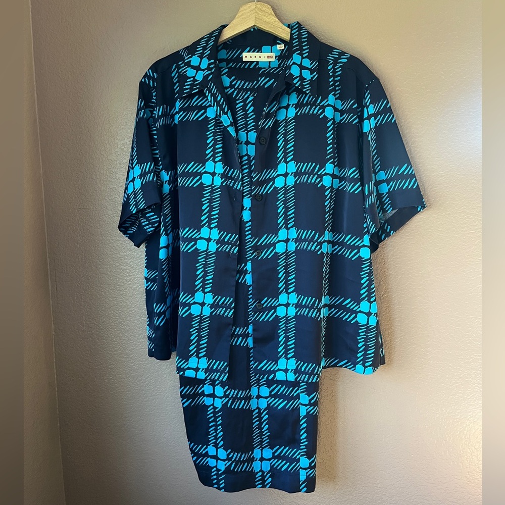 Marni x Uniqlo blue plaid set